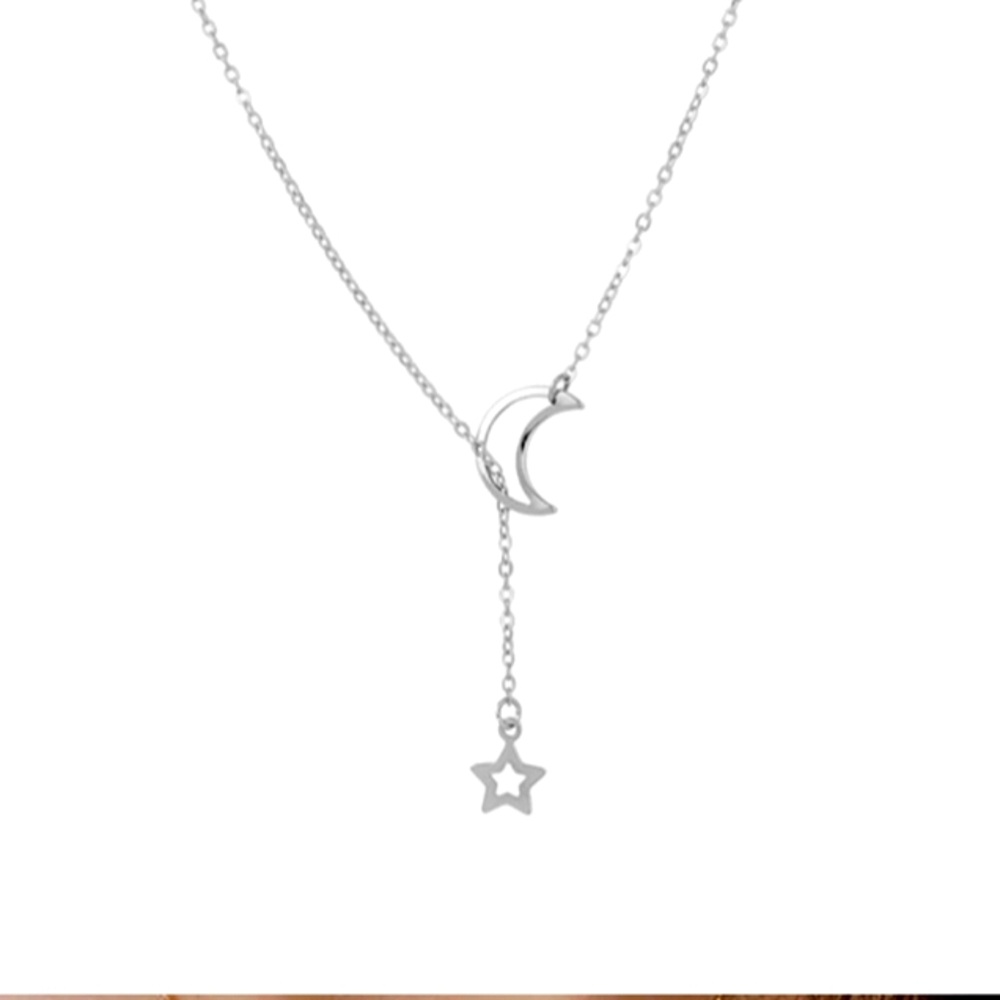 Silver moon and star necklace